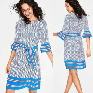 BODEN Andrea Belted Printed Shift Knee length Cyan Flowers Dress Size 6